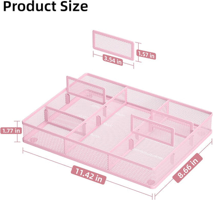 Desk Drawer Organizer, Metal Mesh Drawer Organizer Tray with 5 Adjustable Compartments,Desk Organizers and Accessories for Home,Office,Kitchen,Makeup,Vanity (Black)