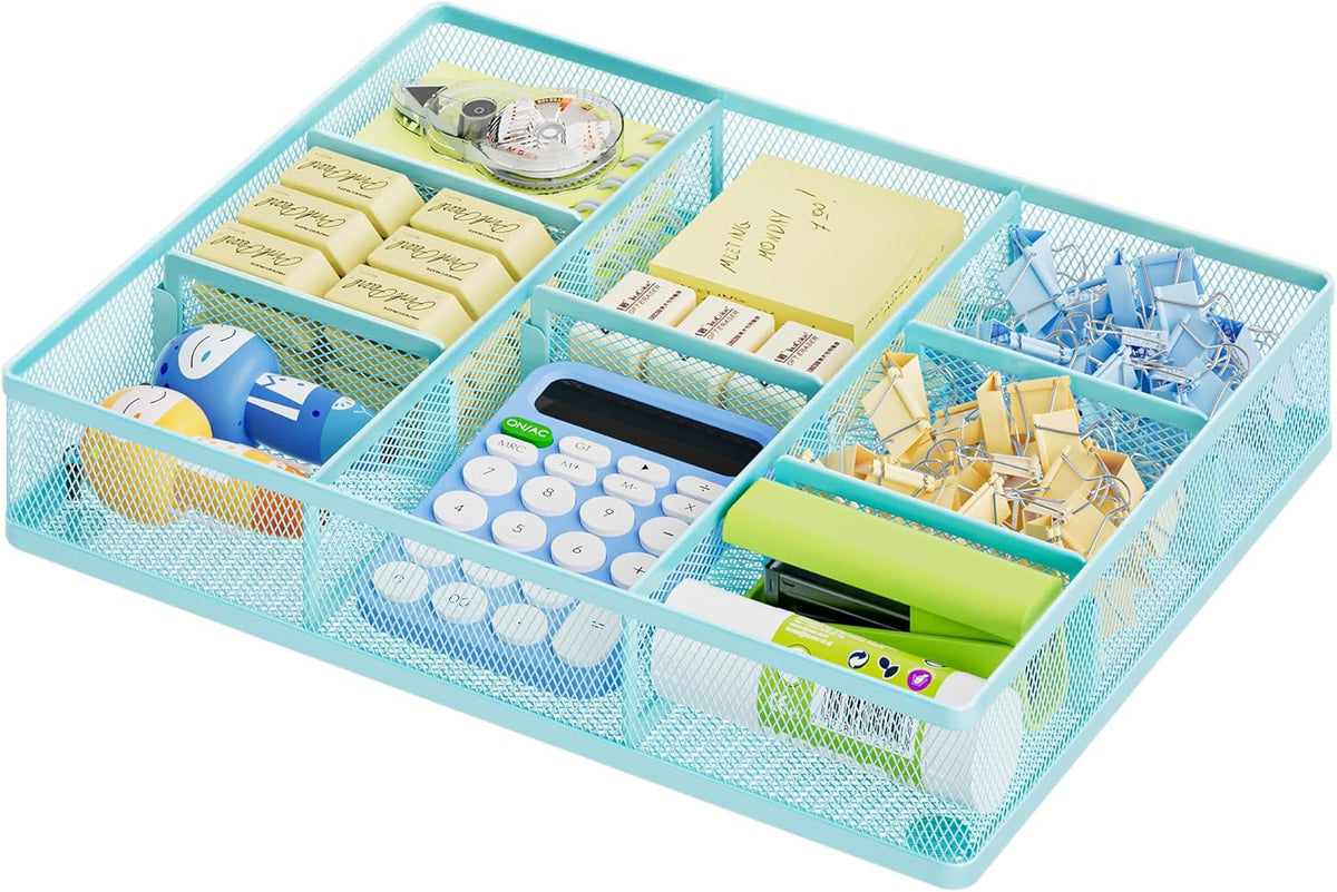 Desk Drawer Organizer, Metal Mesh Drawer Organizer Tray with 5 Adjustable Compartments,Desk Organizers and Accessories for Home,Office,Kitchen,Makeup,Vanity (Black)