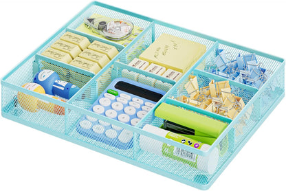 Desk Drawer Organizer, Metal Mesh Drawer Organizer Tray with 5 Adjustable Compartments,Desk Organizers and Accessories for Home,Office,Kitchen,Makeup,Vanity (Black)
