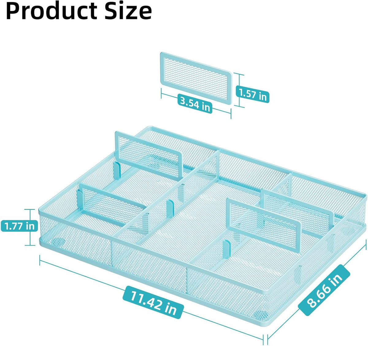Desk Drawer Organizer, Metal Mesh Drawer Organizer Tray with 5 Adjustable Compartments,Desk Organizers and Accessories for Home,Office,Kitchen,Makeup,Vanity (Black)