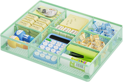 Desk Drawer Organizer, Metal Mesh Drawer Organizer Tray with 5 Adjustable Compartments,Desk Organizers and Accessories for Home,Office,Kitchen,Makeup,Vanity (Black)