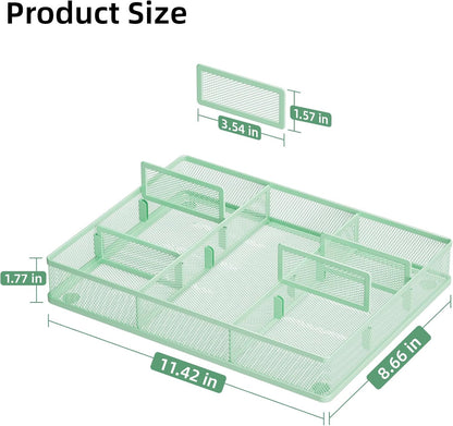 Desk Drawer Organizer, Metal Mesh Drawer Organizer Tray with 5 Adjustable Compartments,Desk Organizers and Accessories for Home,Office,Kitchen,Makeup,Vanity (Black)
