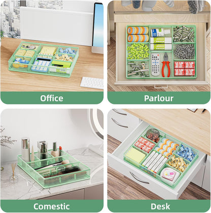 Desk Drawer Organizer, Metal Mesh Drawer Organizer Tray with 5 Adjustable Compartments,Desk Organizers and Accessories for Home,Office,Kitchen,Makeup,Vanity (Black)