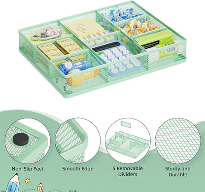 Desk Drawer Organizer, Metal Mesh Drawer Organizer Tray with 5 Adjustable Compartments,Desk Organizers and Accessories for Home,Office,Kitchen,Makeup,Vanity (Black)