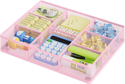 Desk Drawer Organizer, Metal Mesh Drawer Organizer Tray with 5 Adjustable Compartments,Desk Organizers and Accessories for Home,Office,Kitchen,Makeup,Vanity (Black)