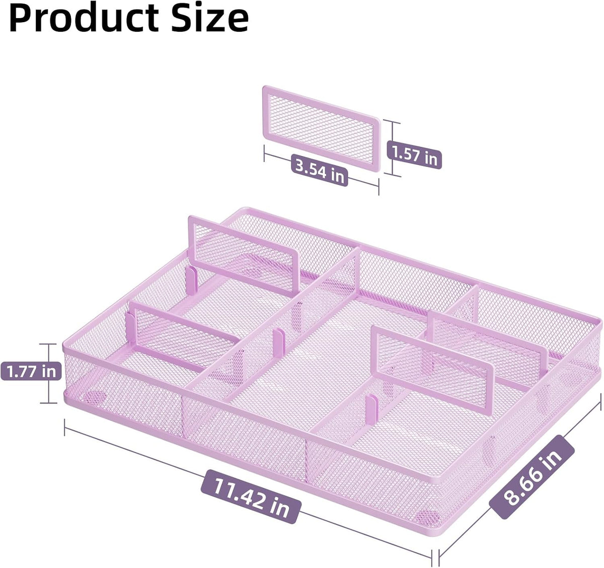 Desk Drawer Organizer, Metal Mesh Drawer Organizer Tray with 5 Adjustable Compartments,Desk Organizers and Accessories for Home,Office,Kitchen,Makeup,Vanity (Black)