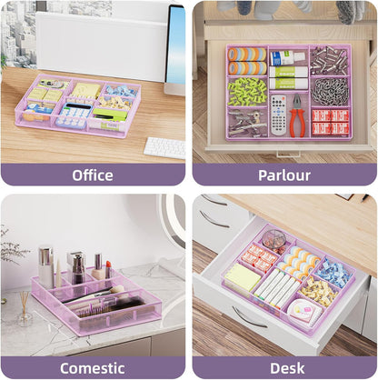 Desk Drawer Organizer, Metal Mesh Drawer Organizer Tray with 5 Adjustable Compartments,Desk Organizers and Accessories for Home,Office,Kitchen,Makeup,Vanity (Black)