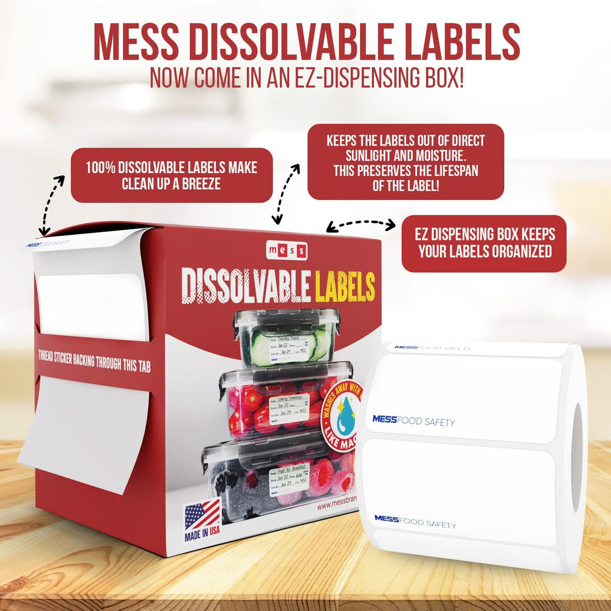 Dissolvable Food Labels, Blank, 1x2 500/Roll - Dissolves in 30 Seconds or Less - Removable Pantry, Meal Prep & Food Storage Labels - Canning & Freezer Use