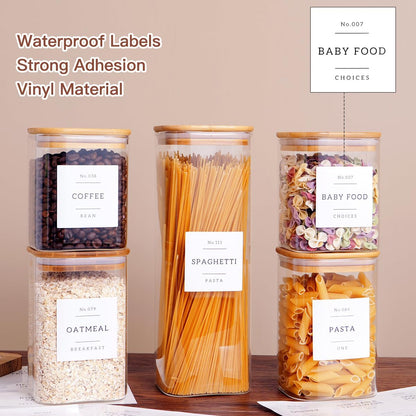 6 Pack Square Kitchen Storage Jars with Airtight Bamboo Lids and 132 Pantry Labels - 35oz Glass Canisters With Wood Lids - Food Storage Containers for Coffee, Cookie, Tea, Spice