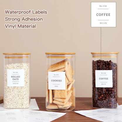 6 Pack Square Kitchen Storage Jars with Airtight Bamboo Lids and 132 Pantry Labels - 35oz Glass Canisters With Wood Lids - Food Storage Containers for Coffee, Cookie, Tea, Spice