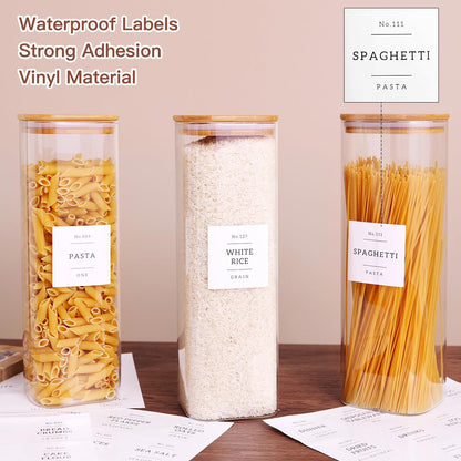 6 Pack Square Kitchen Storage Jars with Airtight Bamboo Lids and 132 Pantry Labels - 35oz Glass Canisters With Wood Lids - Food Storage Containers for Coffee, Cookie, Tea, Spice