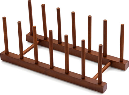 Teak Wooden Dish Drying Rack Kitchen Plate Organizer Pot Lid Holder