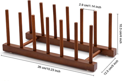 Teak Wooden Dish Drying Rack Kitchen Plate Organizer Pot Lid Holder