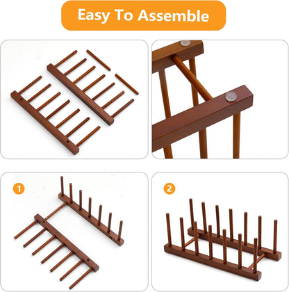Teak Wooden Dish Drying Rack Kitchen Plate Organizer Pot Lid Holder