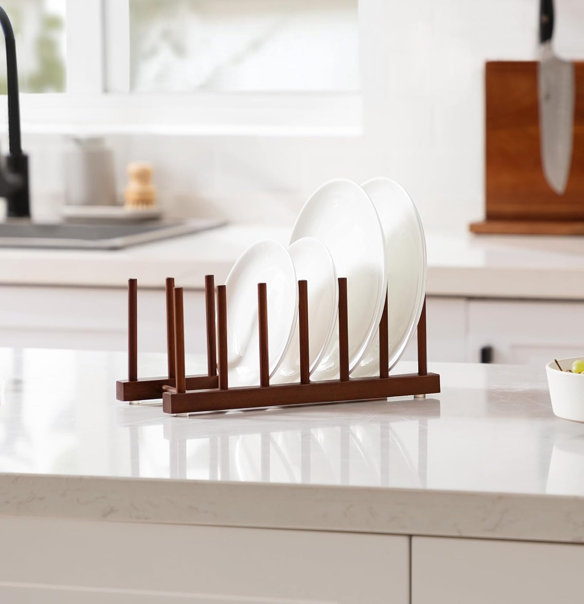 Teak Wooden Dish Drying Rack Kitchen Plate Organizer Pot Lid Holder