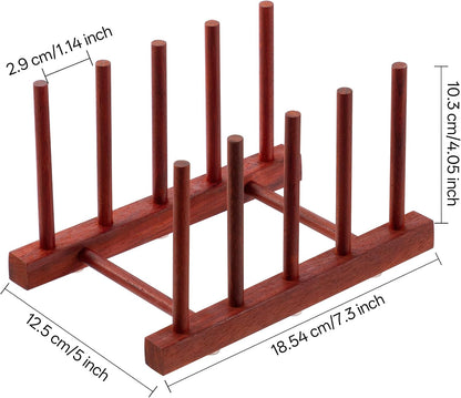 Teak Wooden Dish Drying Rack Kitchen Plate Organizer Pot Lid Holder