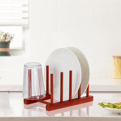 Teak Wooden Dish Drying Rack Kitchen Plate Organizer Pot Lid Holder