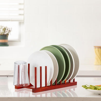 Teak Wooden Dish Drying Rack Kitchen Plate Organizer Pot Lid Holder