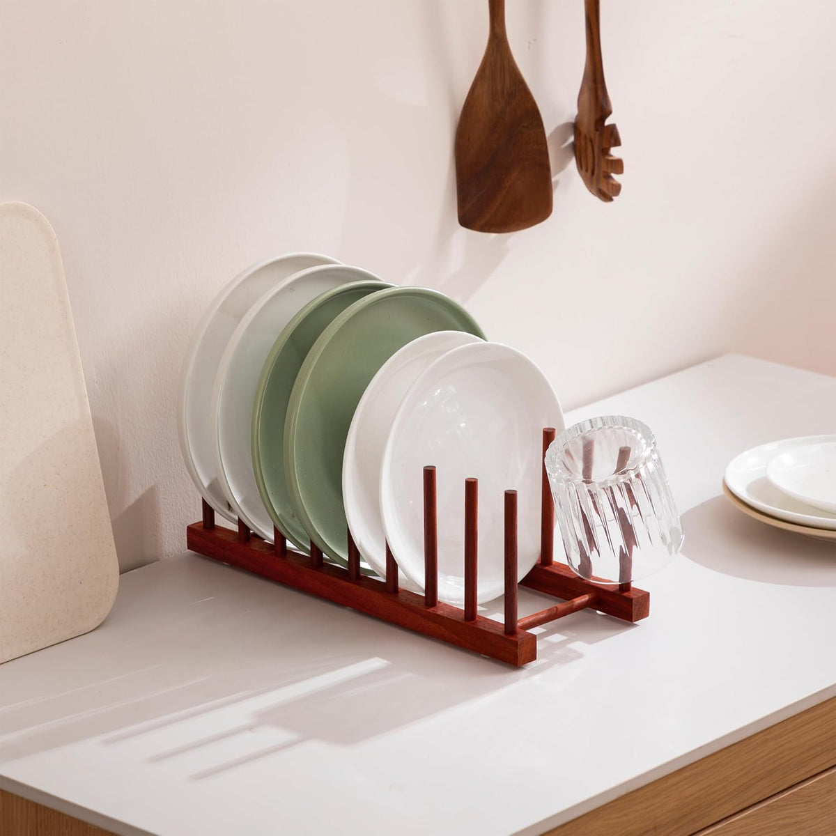 Teak Wooden Dish Drying Rack Kitchen Plate Organizer Pot Lid Holder