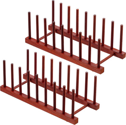 Teak Wooden Dish Drying Rack Kitchen Plate Organizer Pot Lid Holder