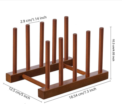 Teak Wooden Dish Drying Rack Kitchen Plate Organizer Pot Lid Holder
