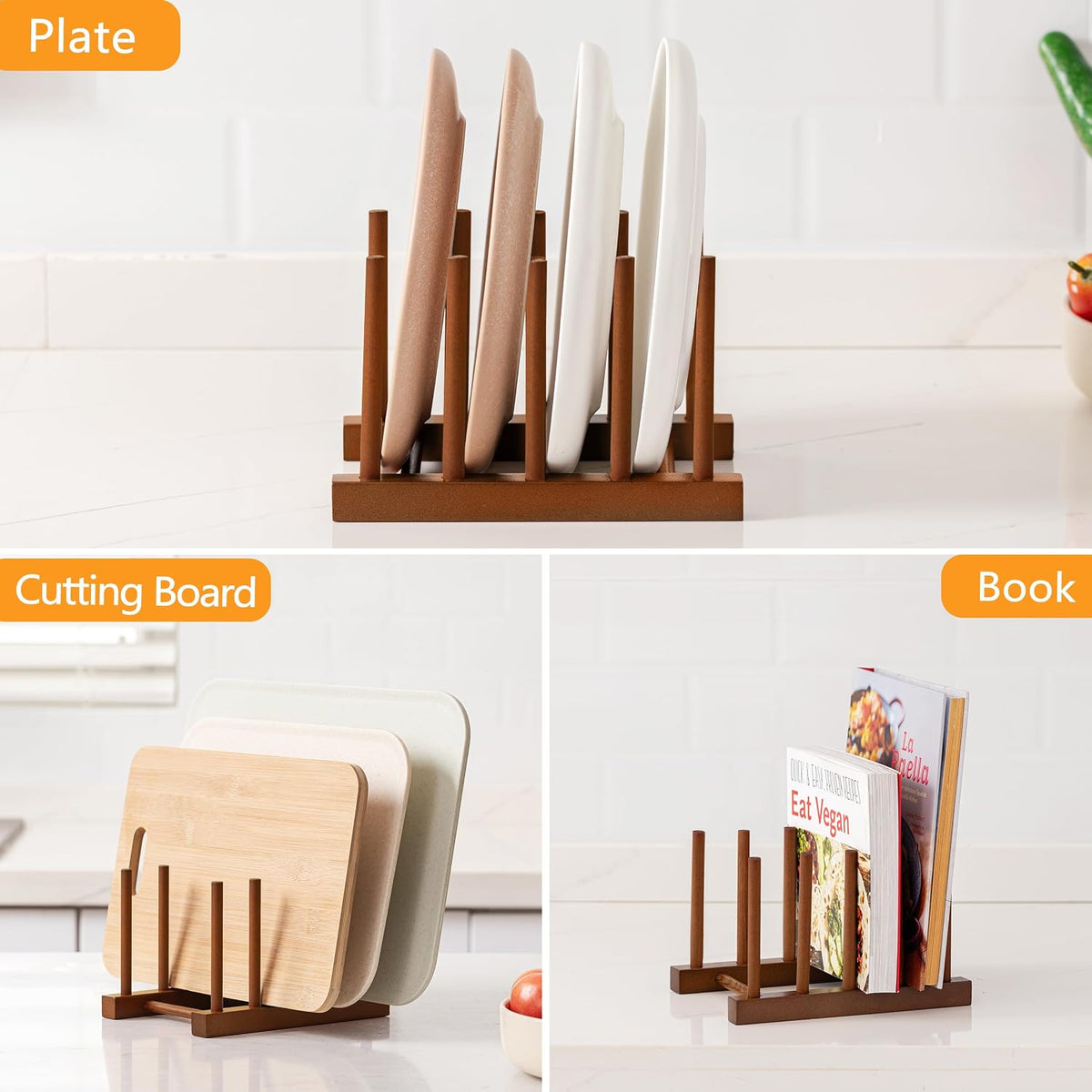 Teak Wooden Dish Drying Rack Kitchen Plate Organizer Pot Lid Holder