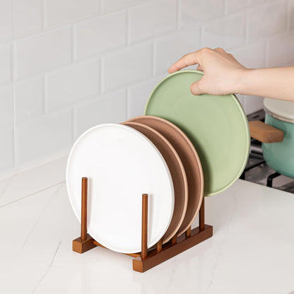 Teak Wooden Dish Drying Rack Kitchen Plate Organizer Pot Lid Holder