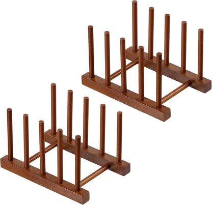 Teak Wooden Dish Drying Rack Kitchen Plate Organizer Pot Lid Holder