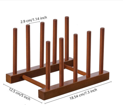 Teak Wooden Dish Drying Rack Kitchen Plate Organizer Pot Lid Holder