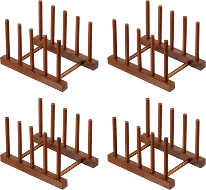 Teak Wooden Dish Drying Rack Kitchen Plate Organizer Pot Lid Holder