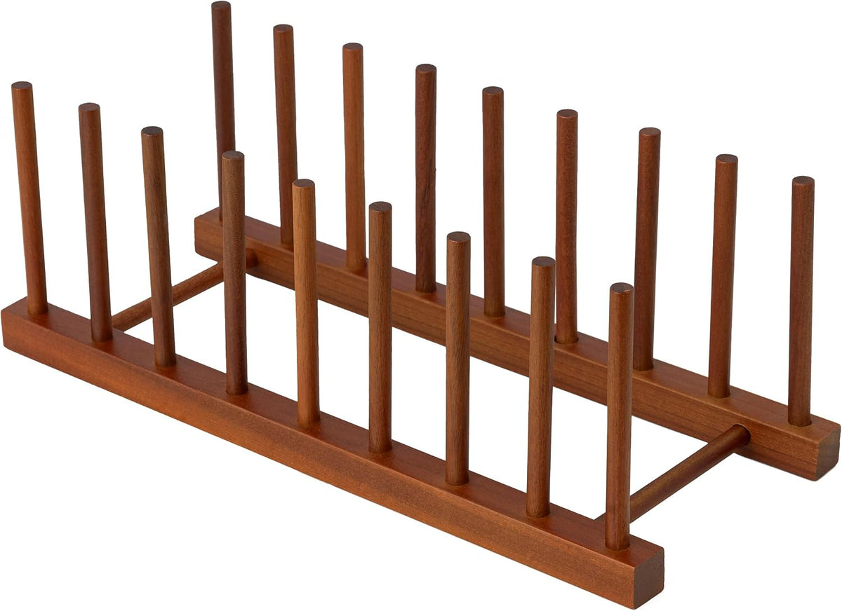 Teak Wooden Dish Drying Rack Kitchen Plate Organizer Pot Lid Holder
