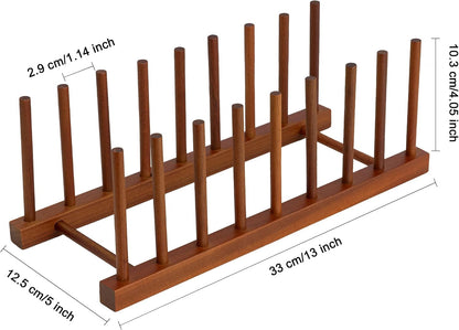 Teak Wooden Dish Drying Rack Kitchen Plate Organizer Pot Lid Holder