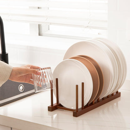 Teak Wooden Dish Drying Rack Kitchen Plate Organizer Pot Lid Holder