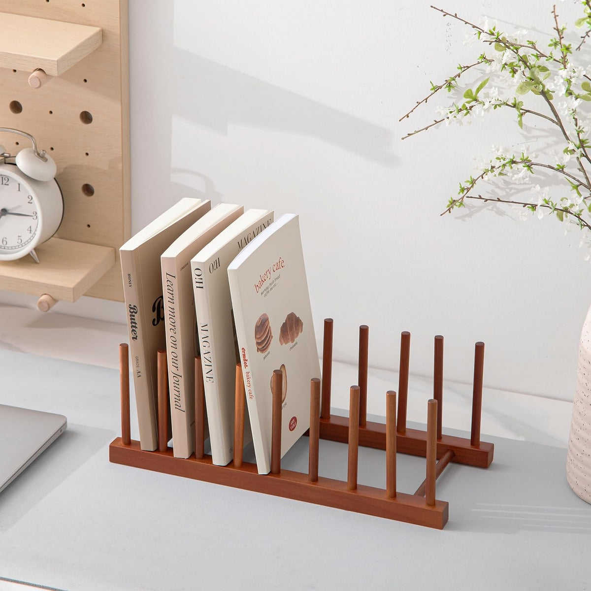 Teak Wooden Dish Drying Rack Kitchen Plate Organizer Pot Lid Holder