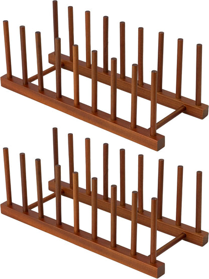 Teak Wooden Dish Drying Rack Kitchen Plate Organizer Pot Lid Holder