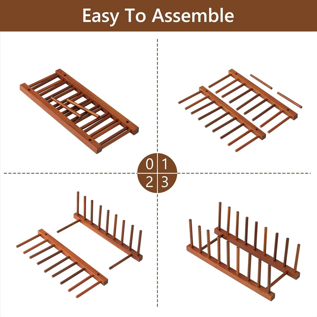 Teak Wooden Dish Drying Rack Kitchen Plate Organizer Pot Lid Holder