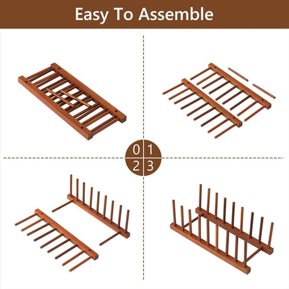 Teak Wooden Dish Drying Rack Kitchen Plate Organizer Pot Lid Holder