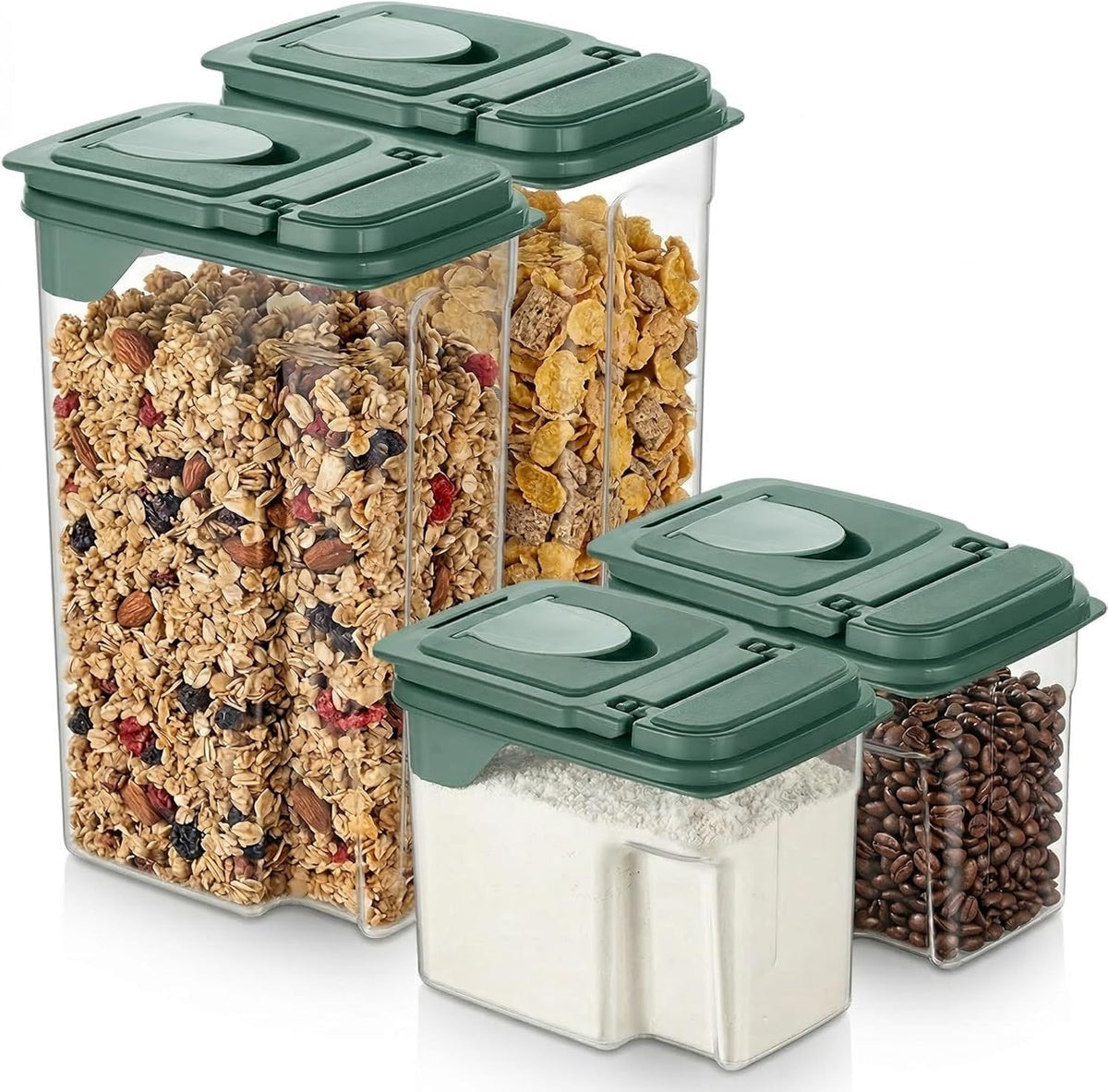 Tribello Food Storage Dispenser with Pour Spout Lid – Pantry Bin – Clear Slim Food Storage Container for Rice, Sugar, Cereal – BPA Free - Kitchen Organization (Large 3.8 Quarts)