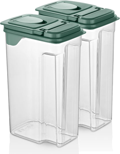 Tribello Food Storage Dispenser with Pour Spout Lid – Pantry Bin – Clear Slim Food Storage Container for Rice, Sugar, Cereal – BPA Free - Kitchen Organization (Large 3.8 Quarts)