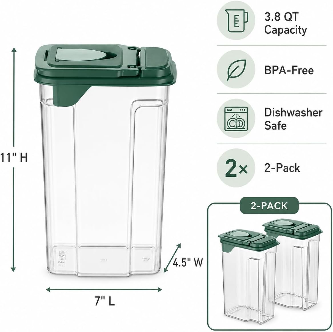 Tribello Food Storage Dispenser with Pour Spout Lid – Pantry Bin – Clear Slim Food Storage Container for Rice, Sugar, Cereal – BPA Free - Kitchen Organization (Large 3.8 Quarts)