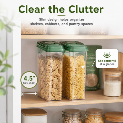 Tribello Food Storage Dispenser with Pour Spout Lid – Pantry Bin – Clear Slim Food Storage Container for Rice, Sugar, Cereal – BPA Free - Kitchen Organization (Large 3.8 Quarts)