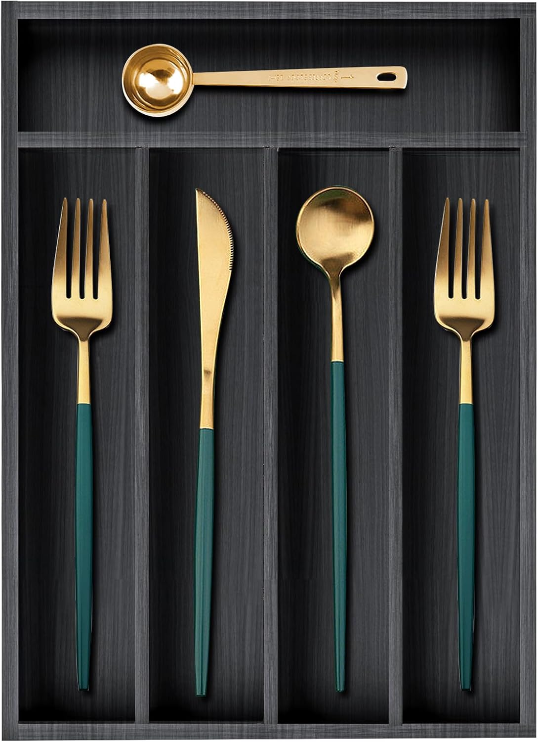 Black Small Kitchen Silverware Drawer Organizer Wooden Cutlery Utensil Tray