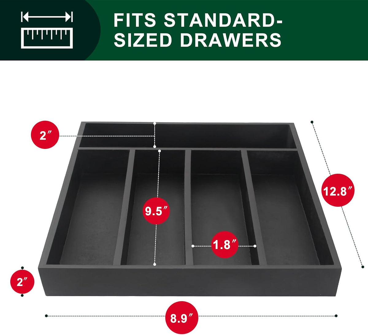 Black Small Kitchen Silverware Drawer Organizer Wooden Cutlery Utensil Tray