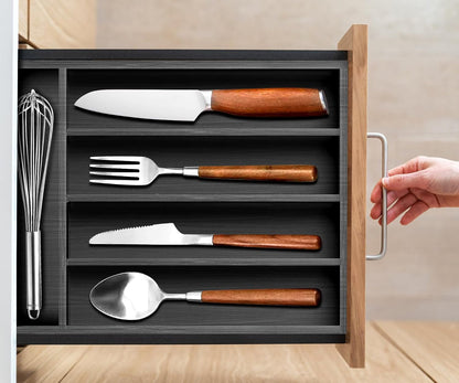Black Small Kitchen Silverware Drawer Organizer Wooden Cutlery Utensil Tray