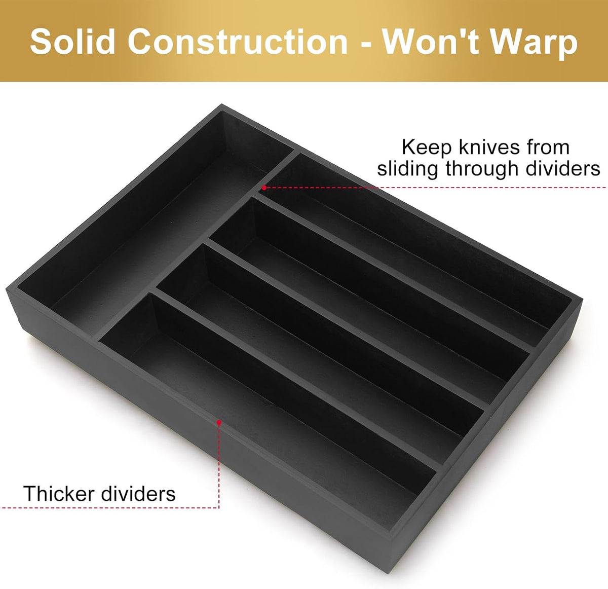 Black Small Kitchen Silverware Drawer Organizer Wooden Cutlery Utensil Tray