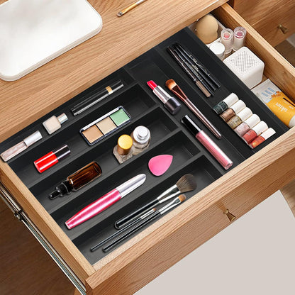 Black Small Kitchen Silverware Drawer Organizer Wooden Cutlery Utensil Tray
