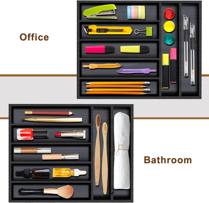 Black Small Kitchen Silverware Drawer Organizer Wooden Cutlery Utensil Tray