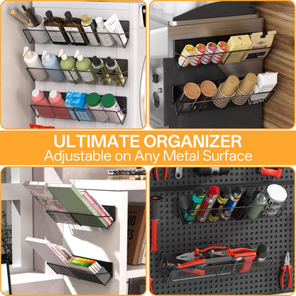 Magnetic Spice Rack 4-Pack for 32 Spices Jars, 14-16.5 inch Long Strong Magnetic Shelves, Space Saving Spice Organizer 45° Tilt for Refrigerator, No Drilling Home Kitchen Storage Shef