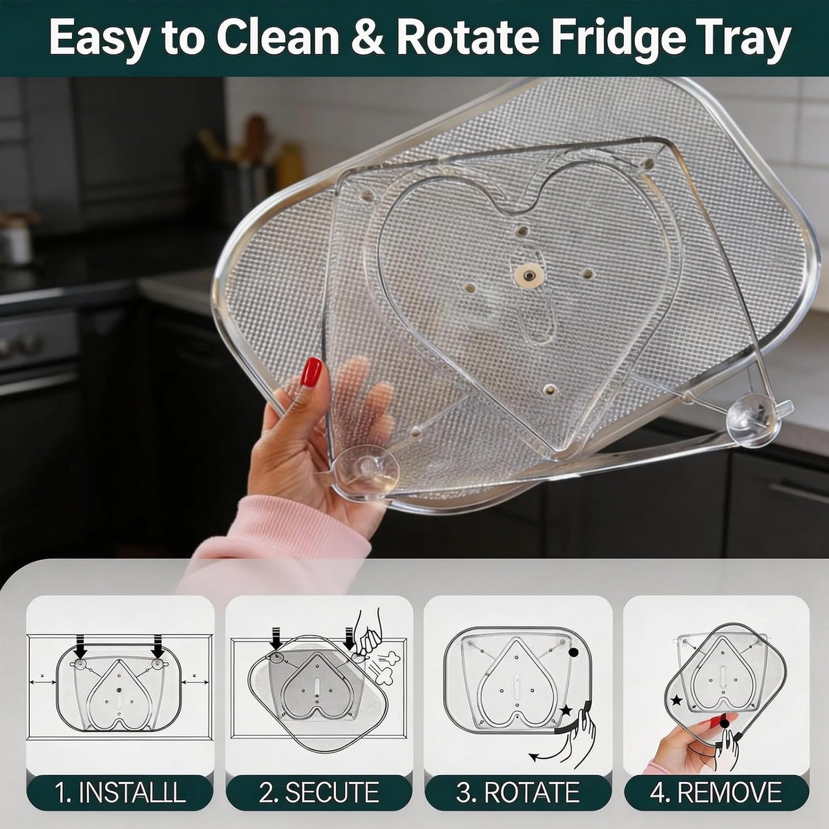 2 Pack Fridge Lazy Susan Organizer, 360° Rotating Refrigerator Lazy Susan Turntable, Clear Acrylic Fridge Organizer for Kitchen, Pantry, Countertop Storage