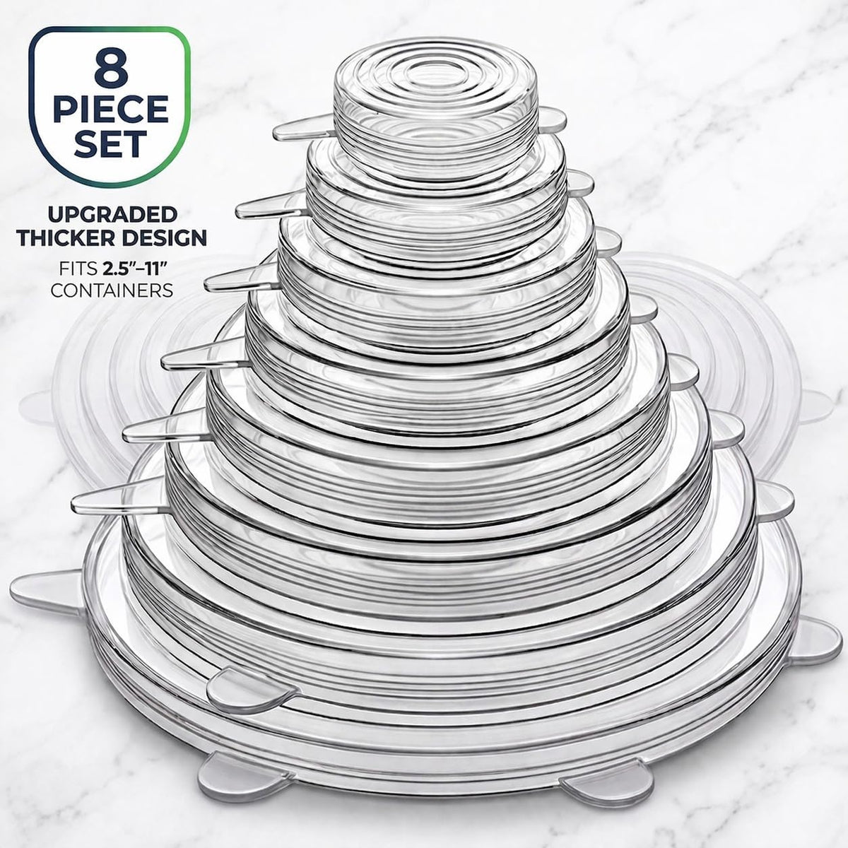 Premium 8-Piece Silicone Stretch Lid Set with Extra Large 11” Cover – Reusable BPA-Free Eco-Friendly Bowl Covers – Universal Airtight Leak-Proof Seal for Pots, Bowls & Fruit
